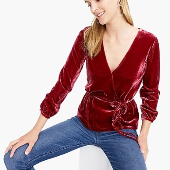 J. Crew Tops - J Crew Womens Faux Wrap Top In Drapey Velvet; Burgundy Red; Size 14T